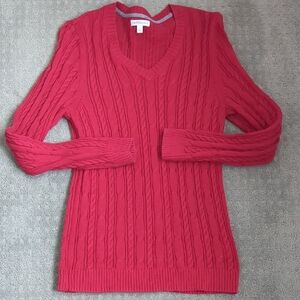 Women's Red Cable Knit Sweater